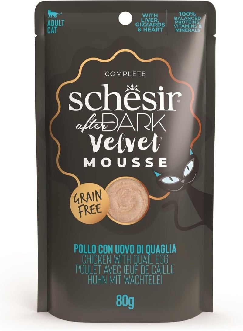 Schesir Chicken With Quail Egg Cat Pouch Wet Food Dark Velvet Mousse 80G - Image 1
