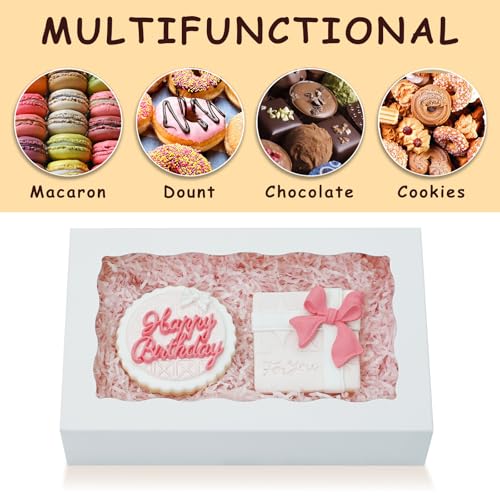 XINHPKGG 50pcs Cookie Boxes with window 8x5x2 Inch Bakery Boxes Treat Box Dessert Box for Chocolate Covered Strawberries Macaron Pastry - White - Image 3