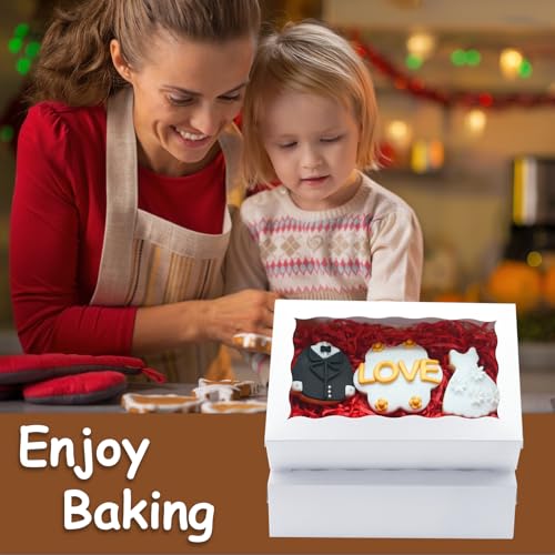XINHPKGG 50pcs Cookie Boxes with window 8x5x2 Inch Bakery Boxes Treat Box Dessert Box for Chocolate Covered Strawberries Macaron Pastry - White - Image 5