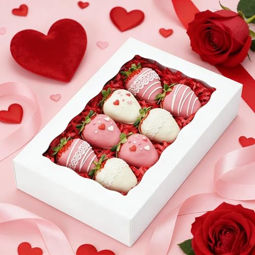 XINHPKGG 50pcs Cookie Boxes with window 8x5x2 Inch Bakery Boxes Treat Box Dessert Box for Chocolate Covered Strawberries Macaron Pastry - White - Image 2