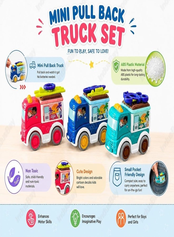 IndusBay® Mini Pull Back Camping Van Toy Set for Kids – Pack of 3 Mini Outdoor Camper Truck Vehicles | Friction Powered 3.4 Inch Pocket Size Toy Trucks - Image 2