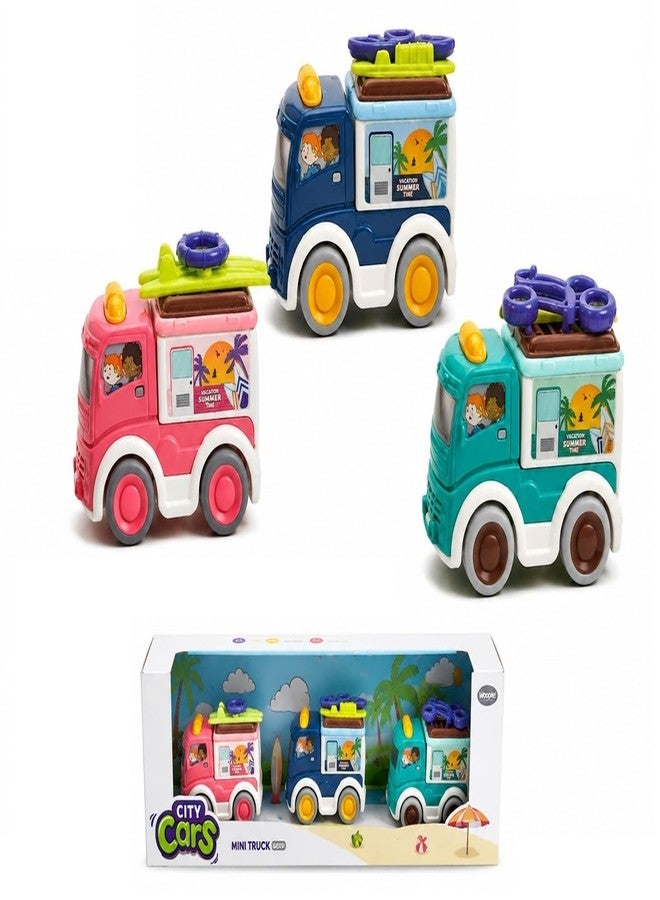 IndusBay® Mini Pull Back Camping Van Toy Set for Kids – Pack of 3 Mini Outdoor Camper Truck Vehicles | Friction Powered 3.4 Inch Pocket Size Toy Trucks - Image 1