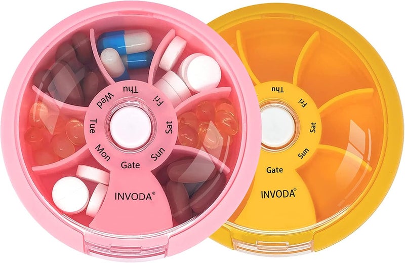 Pill Box Organizer for Travel - Pink and Orange