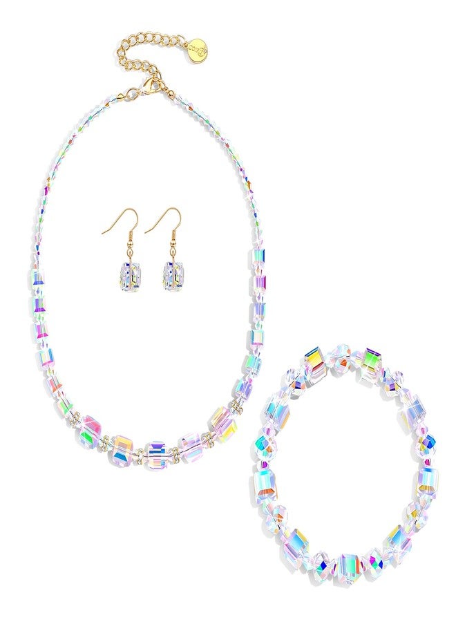 Coiris Aurora Borealis Crystals Jewelry Set for Women Crystal Necklace Drop Dangle Earrings Stretch Bracelet for Women Trendy Crystal Gifts(ST0021-Main) - Image 1