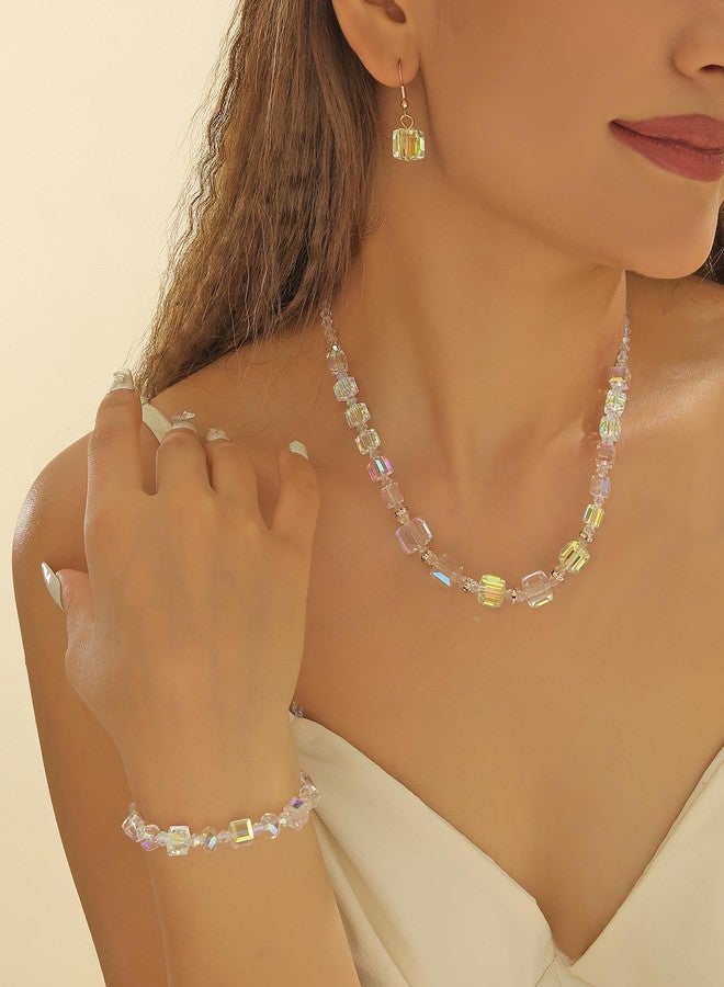 Coiris Aurora Borealis Crystals Jewelry Set for Women Crystal Necklace Drop Dangle Earrings Stretch Bracelet for Women Trendy Crystal Gifts(ST0021-Main) - Image 3