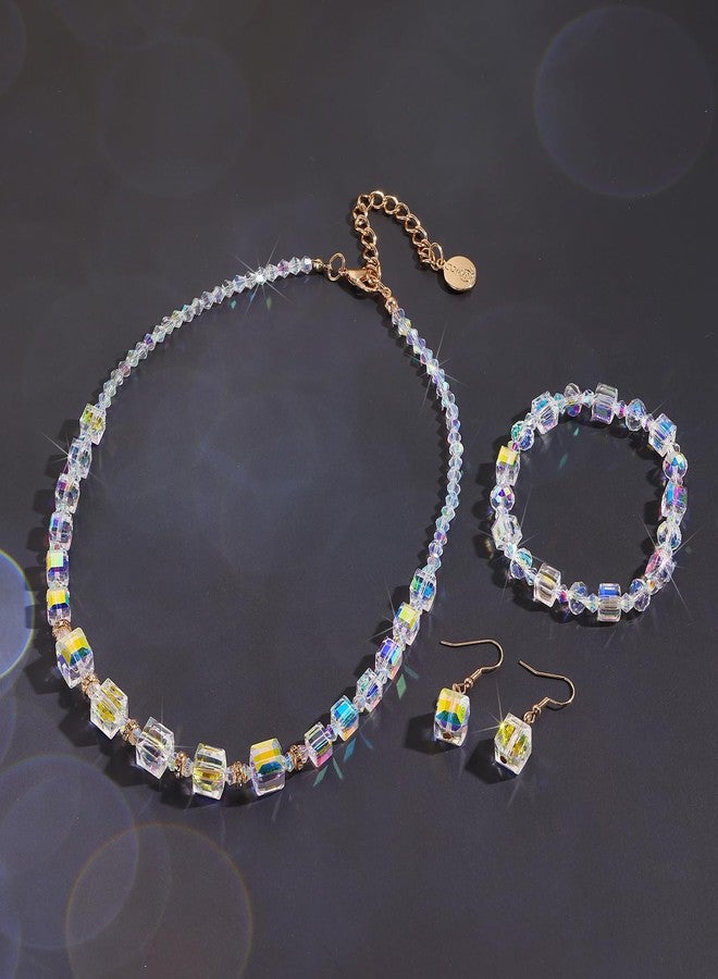 Coiris Aurora Borealis Crystals Jewelry Set for Women Crystal Necklace Drop Dangle Earrings Stretch Bracelet for Women Trendy Crystal Gifts(ST0021-Main) - Image 4