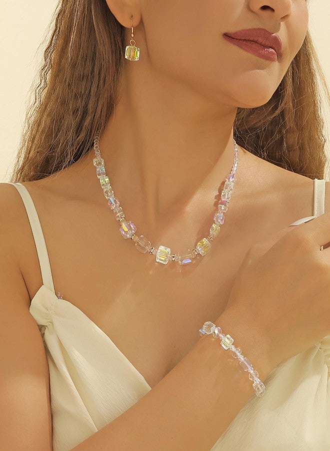 Coiris Aurora Borealis Crystals Jewelry Set for Women Crystal Necklace Drop Dangle Earrings Stretch Bracelet for Women Trendy Crystal Gifts(ST0021-Main) - Image 2