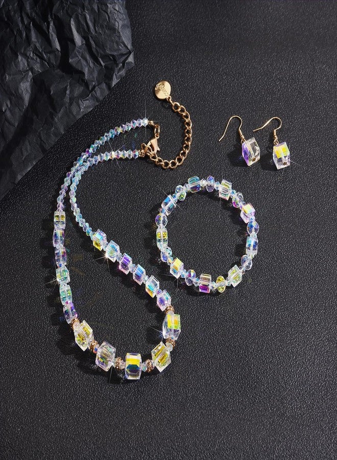 Coiris Aurora Borealis Crystals Jewelry Set for Women Crystal Necklace Drop Dangle Earrings Stretch Bracelet for Women Trendy Crystal Gifts(ST0021-Main) - Image 5