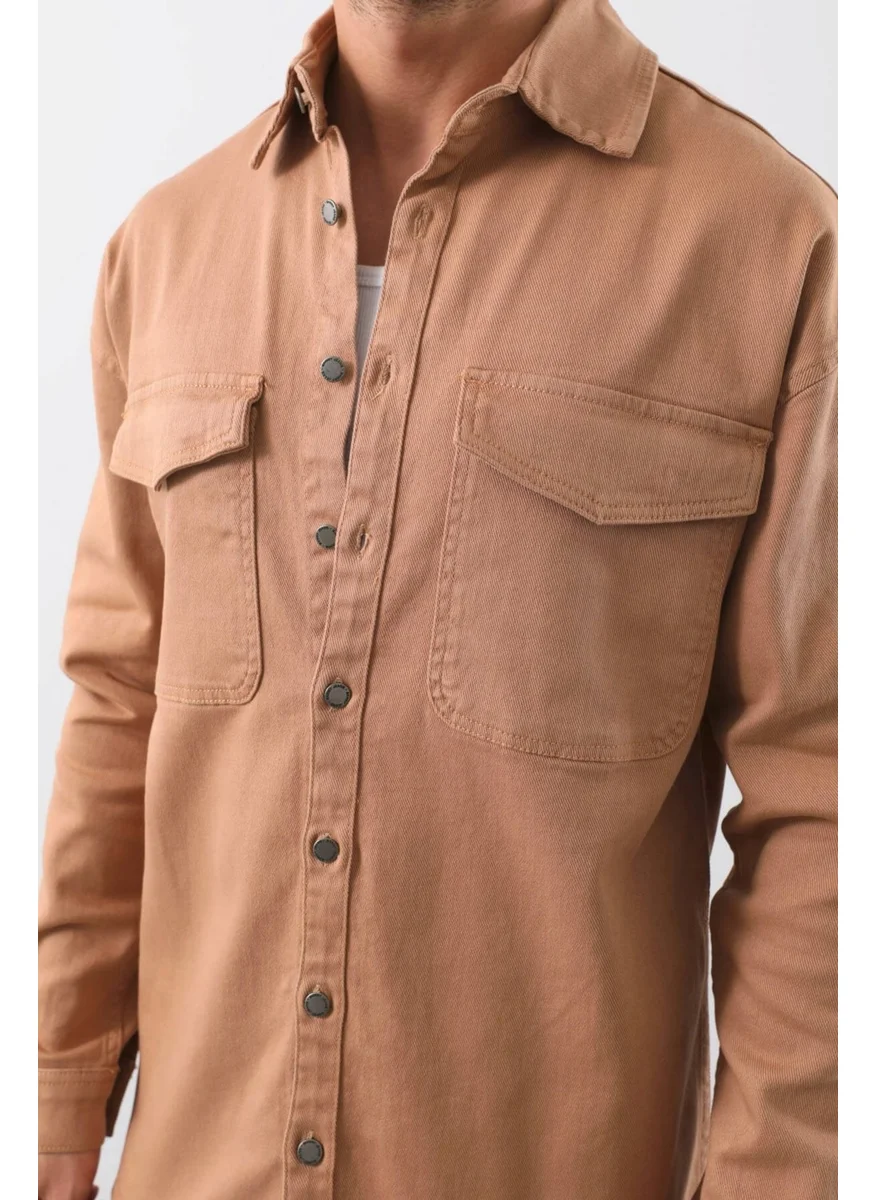 Keep Out Men's Oversize Jean Shirt Beige