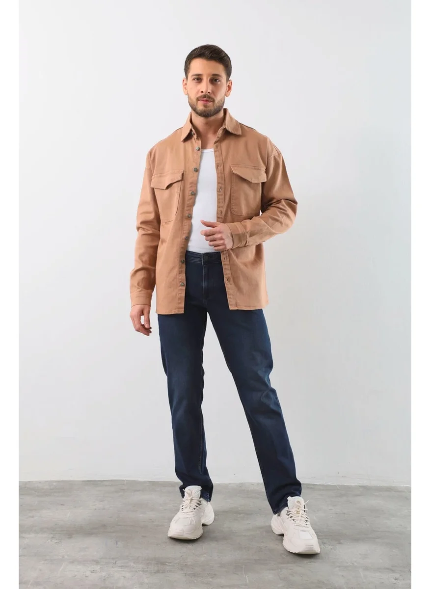 Keep Out Men's Oversize Jean Shirt Beige