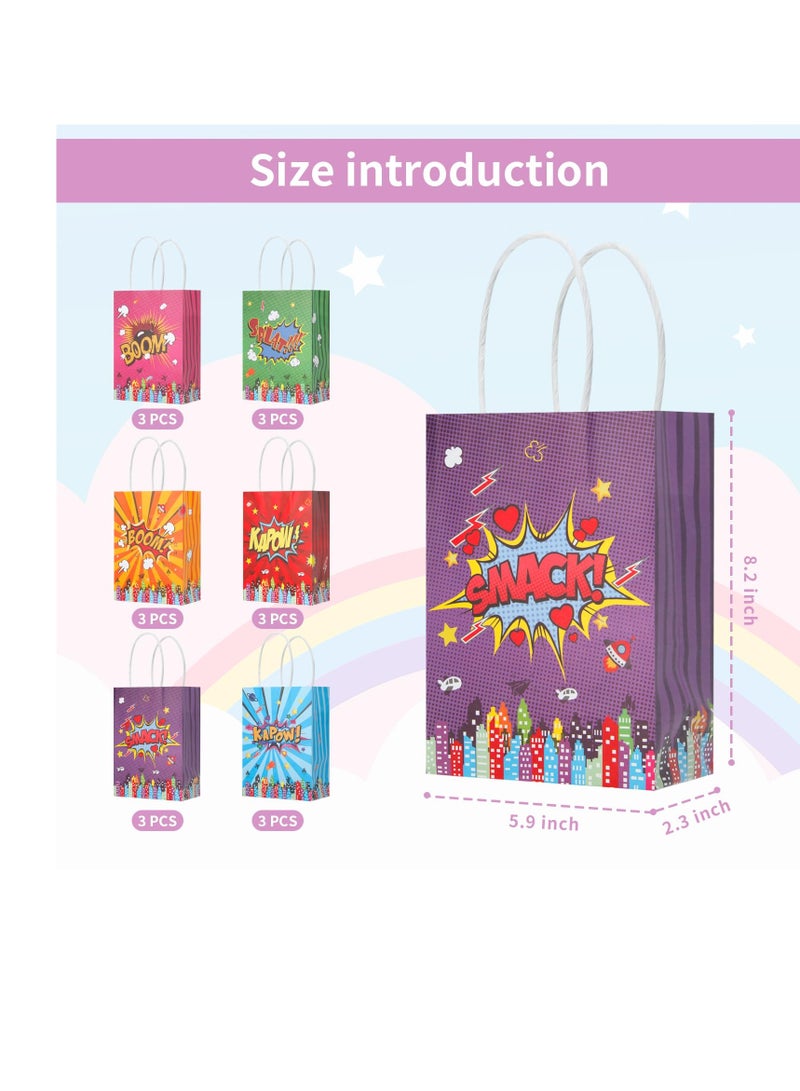 SYOSI أكياس حفلات الأبطال، 18 قطعة أكياس حفلات سوبر هيرو، أكياس الهدايا سوبر هيرو، أكياس الحلوى مع 6 أنواع مختلفة، أكياس ورقية كرافت لأبطال القصص المصورة لاحتياجات حفلات عيد الميلاد للأطفال - Image 3