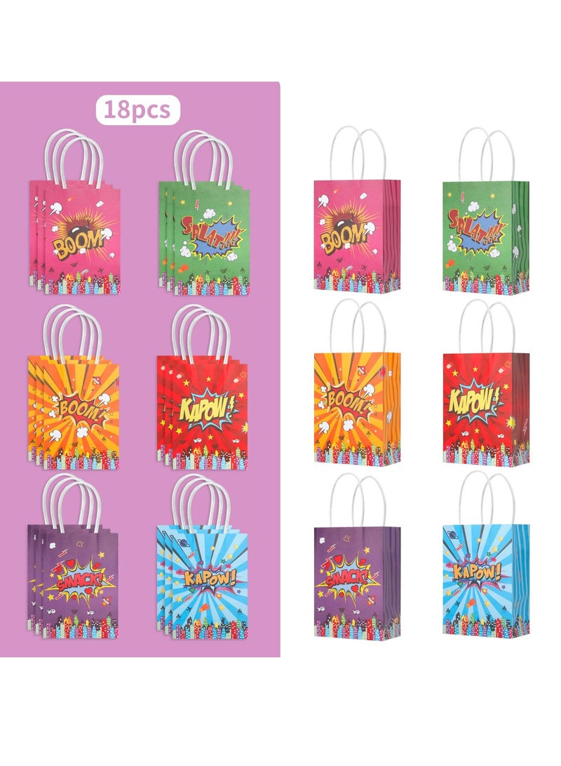 SYOSI أكياس حفلات الأبطال، 18 قطعة أكياس حفلات سوبر هيرو، أكياس الهدايا سوبر هيرو، أكياس الحلوى مع 6 أنواع مختلفة، أكياس ورقية كرافت لأبطال القصص المصورة لاحتياجات حفلات عيد الميلاد للأطفال - Image 5