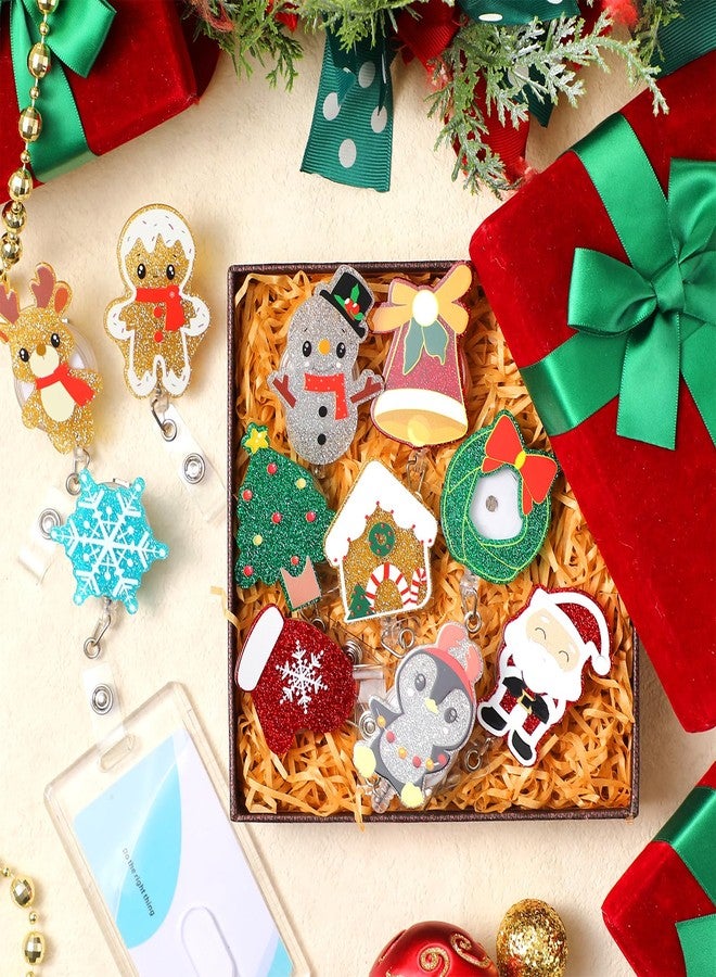 Quelay 11 Pcs Christmas Badge Reels Retractable Christmas ID Name Holder with Clip Name Badges Reindeer Snowman Santa Claus Bling Glitter Name Badge Holder for Nurses Student Gifts - Image 3