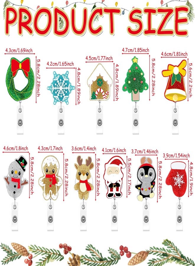 Quelay 11 Pcs Christmas Badge Reels Retractable Christmas ID Name Holder with Clip Name Badges Reindeer Snowman Santa Claus Bling Glitter Name Badge Holder for Nurses Student Gifts - Image 4