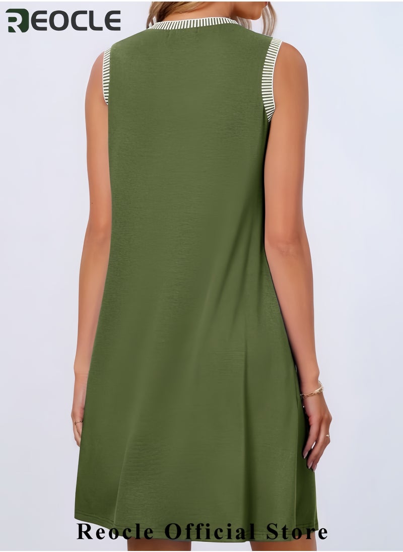 REOCLE Women's Summer Spring Casual Sundress Beach Vacation Sleeveless Tank Crewneck Coverup Mini Dresses  - Image 4
