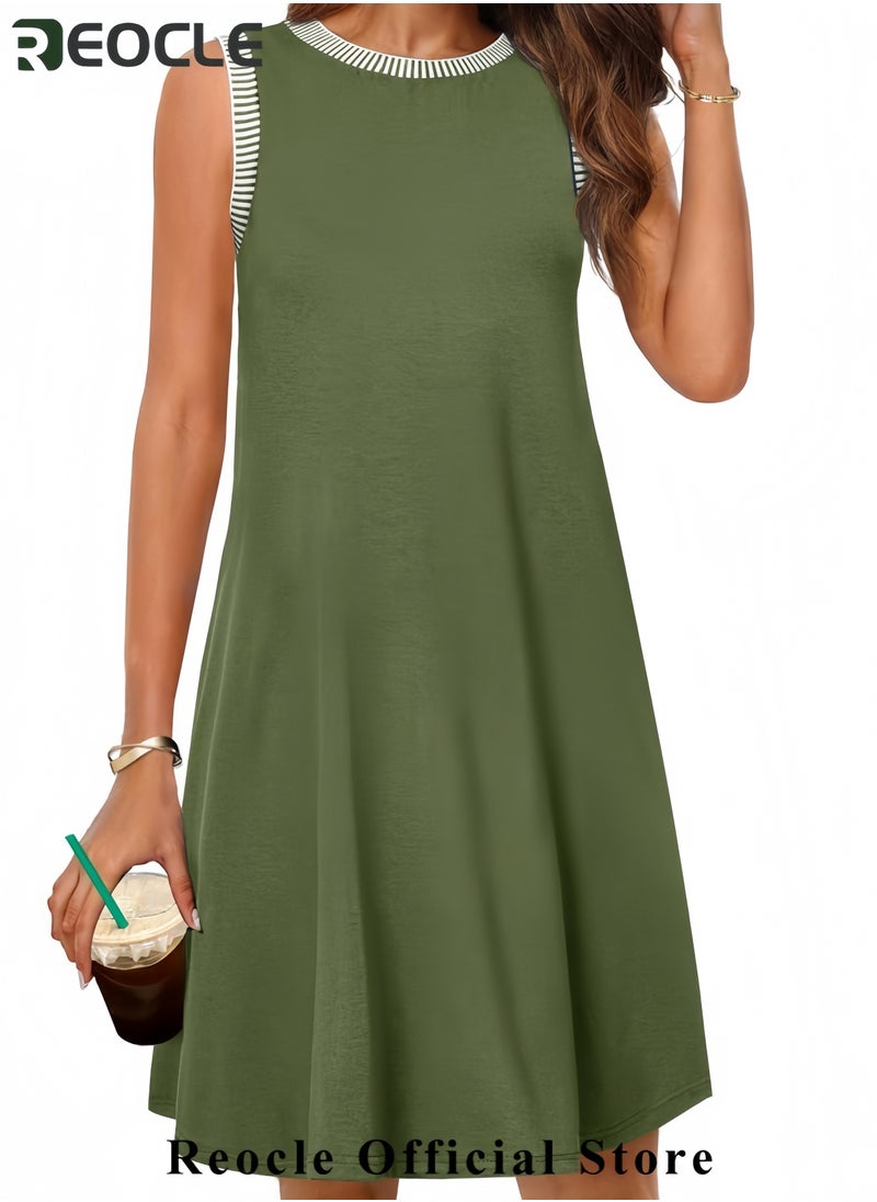 REOCLE Women's Summer Spring Casual Sundress Beach Vacation Sleeveless Tank Crewneck Coverup Mini Dresses  - Image 2