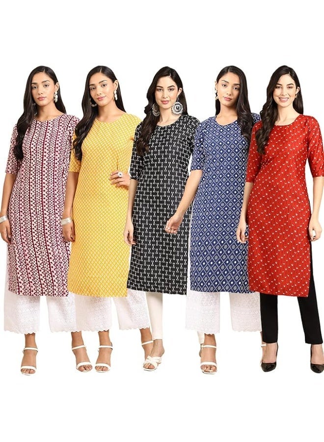 متجر Pinkmint: كورتا نسائية من الكريب (قصة عادية) - عبوة من 5 قطع - مقاس 2XL - Image 1