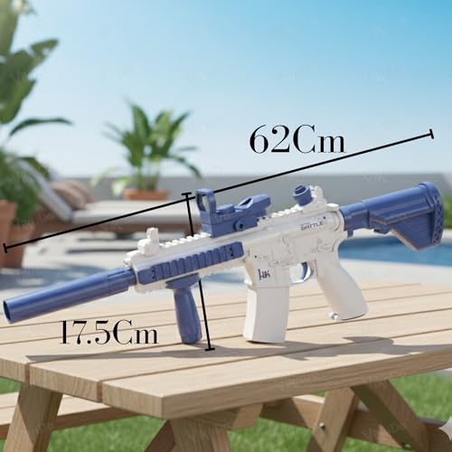 VikriDA M416 Electric Water Gun | Long Range Automatic Water Blaster | Free Extra Rechargeable Battery & 111 Magic Balloons | Beach Day Water Fun Toy – Blue - Image 5
