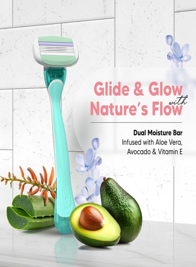 Letsshave Evior 3 Sensitive Shaving Razor Value Set | 1 Handle + 4 Blades | Dual Moisture Bar with AloeVera, Vitamin E, Argan & Avocado Oils | Bikini & Underarm Friendly | Full Body Hair Removal Razor for Women | 6 Months of Worry Free Shaving - Image 4