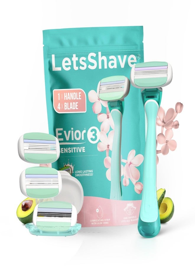Letsshave Evior 3 Sensitive Shaving Razor Value Set | 1 Handle + 4 Blades | Dual Moisture Bar with AloeVera, Vitamin E, Argan & Avocado Oils | Bikini & Underarm Friendly | Full Body Hair Removal Razor for Women | 6 Months of Worry Free Shaving - Image 1