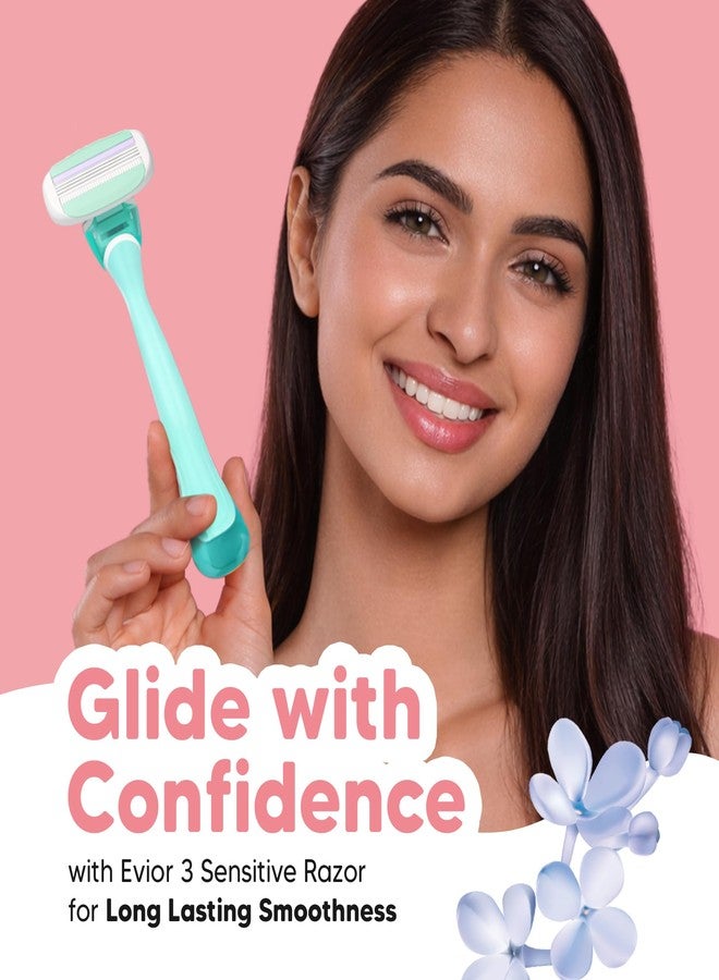 Letsshave Evior 3 Sensitive Shaving Razor Value Set | 1 Handle + 4 Blades | Dual Moisture Bar with AloeVera, Vitamin E, Argan & Avocado Oils | Bikini & Underarm Friendly | Full Body Hair Removal Razor for Women | 6 Months of Worry Free Shaving - Image 2
