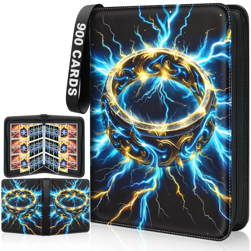 Winsing Card Binders 9 Pocket with 900 Pockets,Zipper Case with 50 Removable Pages, Trading Folder,Album Sleeves Holder Sheets for Game and Sports Cards,Gifts for Boys and Girls,Black - Image 1