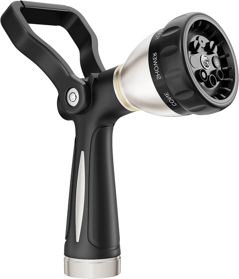 Fanhao Heavy Duty Fireman's Hose Nozzle, Metal Water Nozzle with 8 Spray Patterns，High Pressure Garden Hose Sprayer with Lever Control and Non-Slip Grip to Water Lawns & Plants, Wash Cars & Clean - Image 1