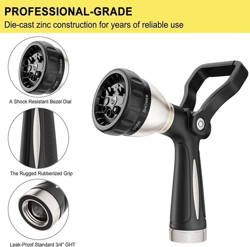 Fanhao Heavy Duty Fireman's Hose Nozzle, Metal Water Nozzle with 8 Spray Patterns，High Pressure Garden Hose Sprayer with Lever Control and Non-Slip Grip to Water Lawns & Plants, Wash Cars & Clean - Image 4