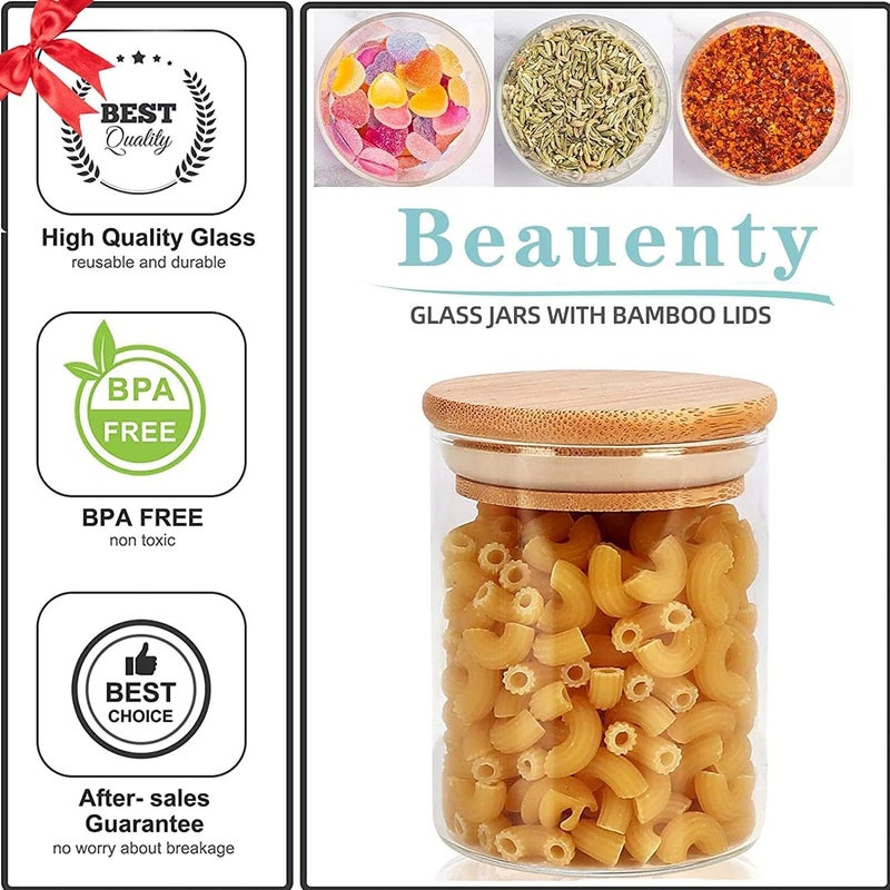 MahMir Glass Jars Set 300ML, 12 pcs Set Glass Spice Jars with Bamboo Airtight Lids and Labels, Food Cereal Storage Spice Containers for Home Kitchen Tea Herbs Coffee Flour Herbs Grains (Round) - Image 3