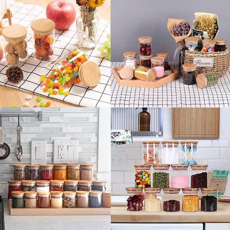 MahMir Glass Jars Set 300ML, 12 pcs Set Glass Spice Jars with Bamboo Airtight Lids and Labels, Food Cereal Storage Spice Containers for Home Kitchen Tea Herbs Coffee Flour Herbs Grains (Round) - Image 2