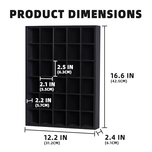 DisplayGifts Black Shot Glass Display Case 30 Slots Minifigures Thimble Collection Display Rack 12.25" H X x 16.6" W - No Door (for All Short Shot Glasses) - Image 4