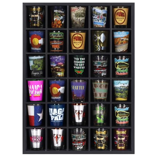 DisplayGifts Black Shot Glass Display Case 30 Slots Minifigures Thimble Collection Display Rack 12.25" H X x 16.6" W - No Door (for All Short Shot Glasses) - Image 2