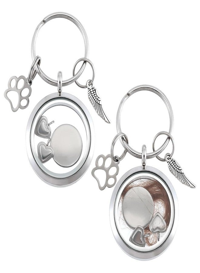 PH PandaHall 2pcs Pet Fur Hair Keepsake Keychain Dog Fur Memorial Keychain Pet Ashes Keepsake Memorial Stainless Steel Locket Pendant with Heart & Paw Print & Wing Charms for Pets Ashes Storage Gift - Image 1