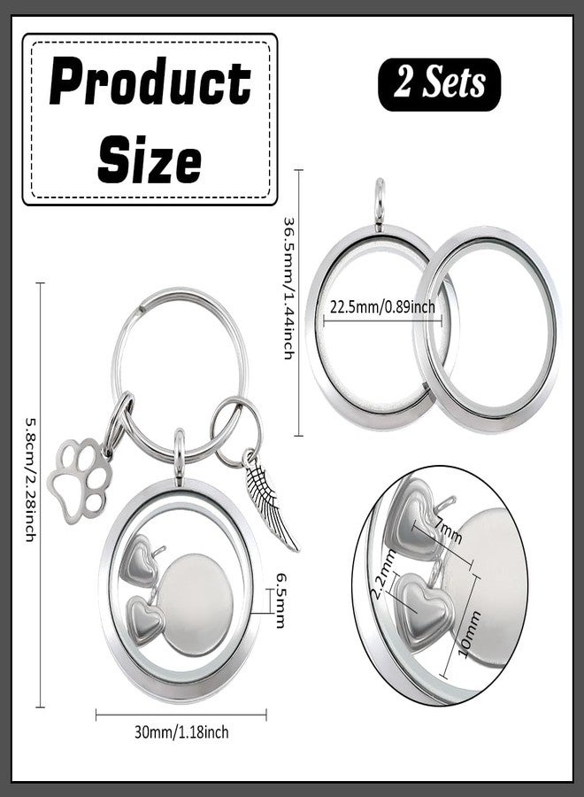 PH PandaHall 2pcs Pet Fur Hair Keepsake Keychain Dog Fur Memorial Keychain Pet Ashes Keepsake Memorial Stainless Steel Locket Pendant with Heart & Paw Print & Wing Charms for Pets Ashes Storage Gift - Image 2