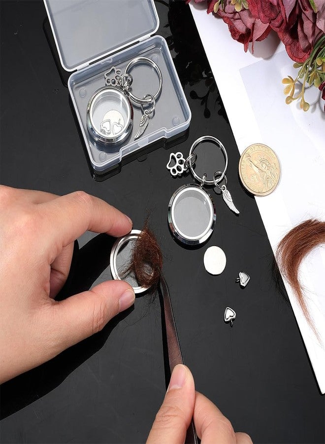 PH PandaHall 2pcs Pet Fur Hair Keepsake Keychain Dog Fur Memorial Keychain Pet Ashes Keepsake Memorial Stainless Steel Locket Pendant with Heart & Paw Print & Wing Charms for Pets Ashes Storage Gift - Image 3