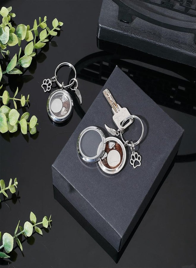PH PandaHall 2pcs Pet Fur Hair Keepsake Keychain Dog Fur Memorial Keychain Pet Ashes Keepsake Memorial Stainless Steel Locket Pendant with Heart & Paw Print & Wing Charms for Pets Ashes Storage Gift - Image 4