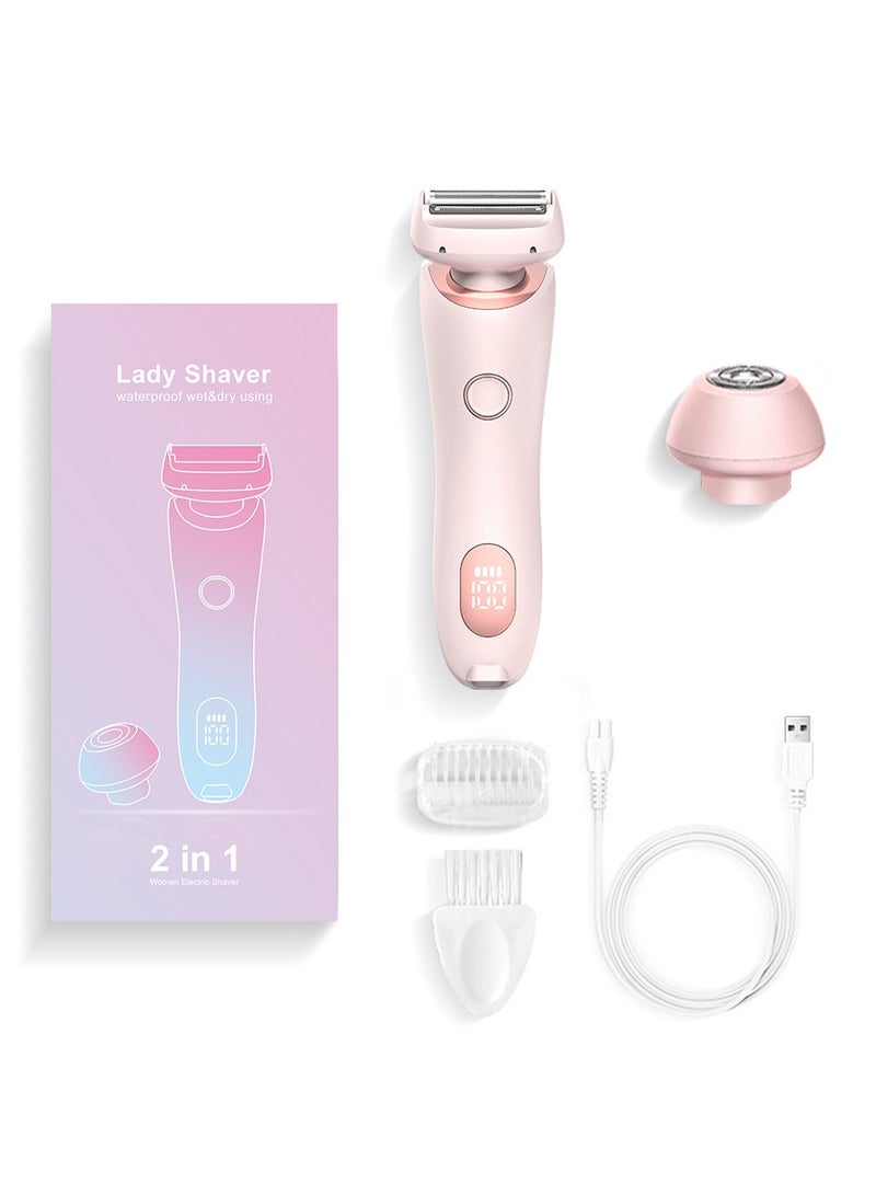 Electric Razors for Women 2 IN 1 Electric Shaver for Womens Legs Underarm Face Pubic Hairs,Portable 2 In1 The Mermaid Shaver,Wet Dry Use Rechargeable Trimmer Hair Removal with Detachable Head,Painless IPX7 Waterproof (Pink) - Image 1