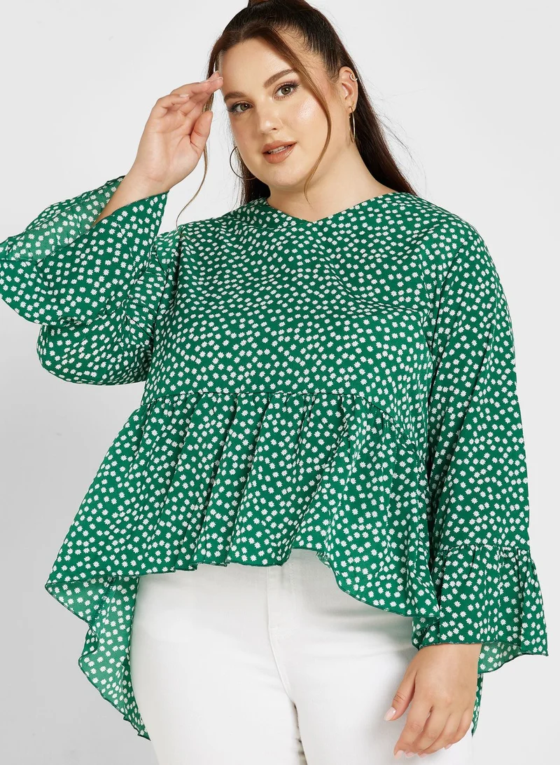 Ginger Plus Asymmetrical Ruffle Detail Top