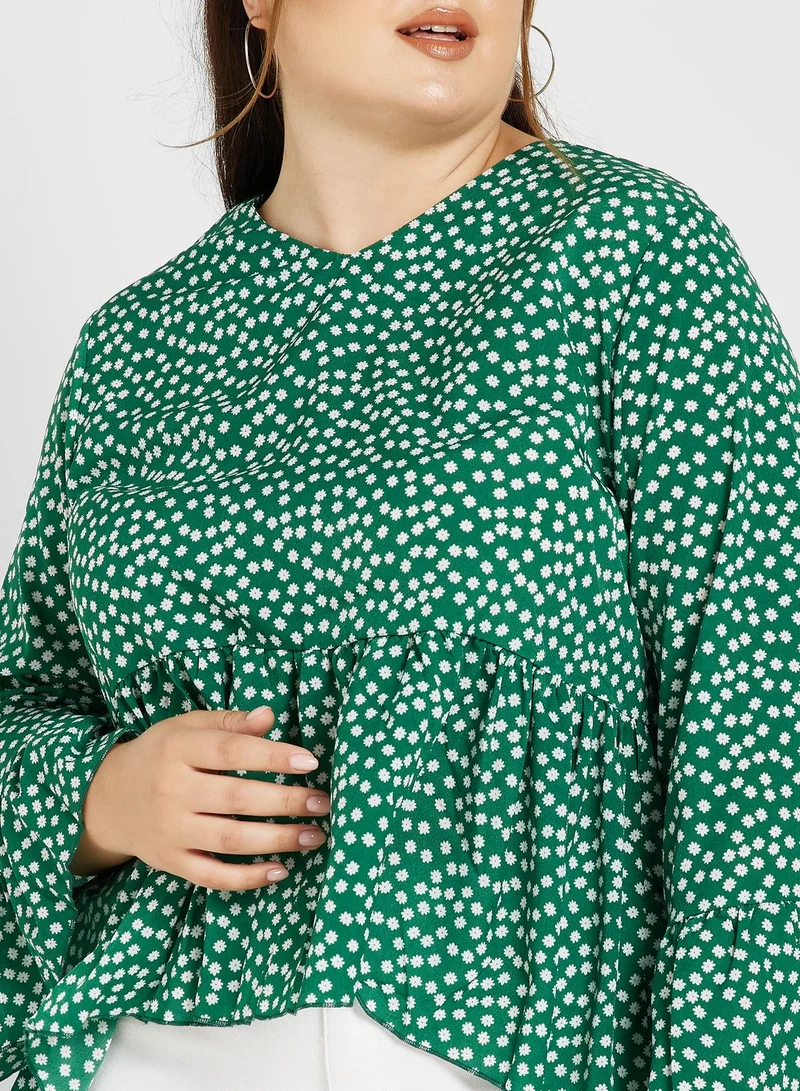 Ginger Plus Asymmetrical Ruffle Detail Top