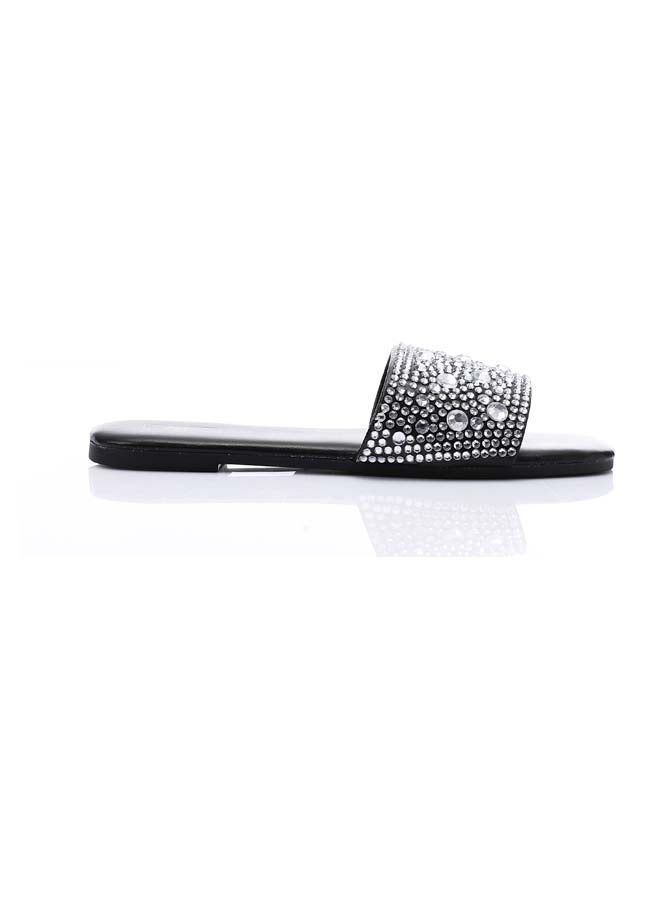 DejaVu Flat Slipper With Strass - Black - Image 1