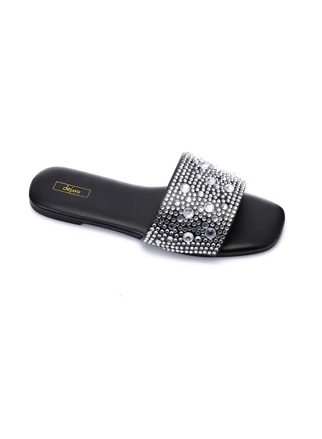 DejaVu Flat Slipper With Strass - Black - Image 5