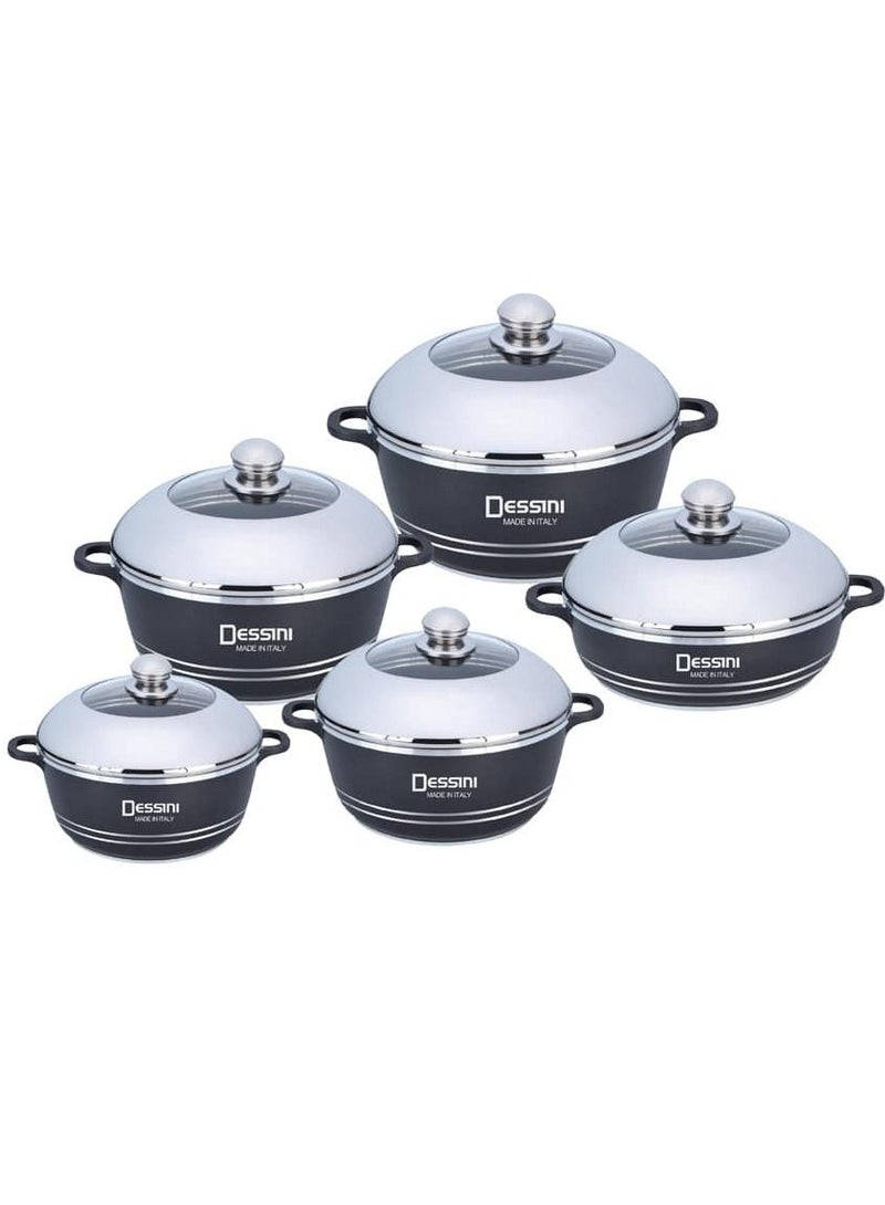 DESSINI طقم أواني طهي غير لاصقة 10 قطع من ديسيني باللون الأسود 1 × قدر (20) ، قدر (24) ، قدر (28) ، قدر (32) ، قدر ضحل (28) سم باللون الأسود - Image 4