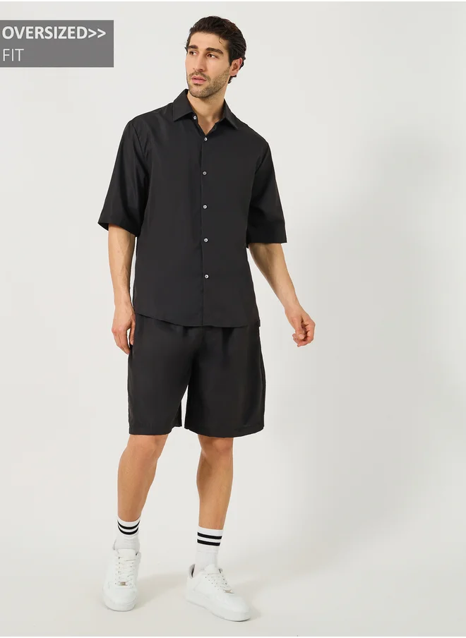 ستايلي Solid Oversized Shirt and Shorts Co-Ords Set
