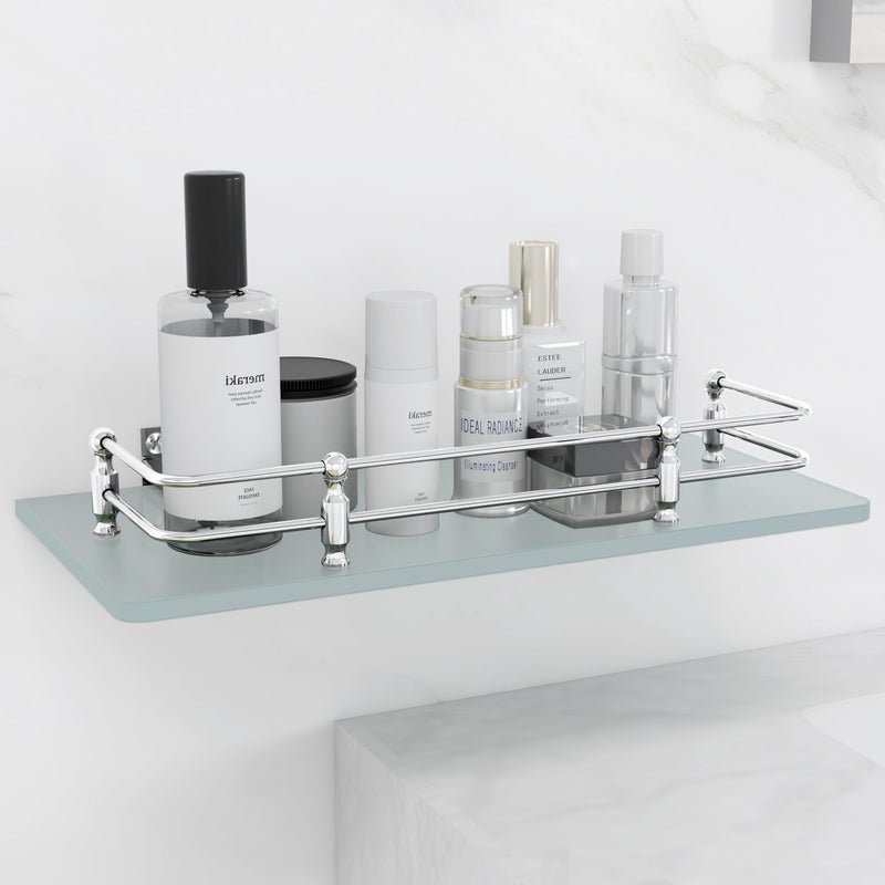 FORTUNE Multi-Purpose Wall Hung (Frosted) Glass Front Bathroom Shelf with Wall Brackets, Storage Holder, 12 x 6 Inch - (Pack of 3) - Image 3