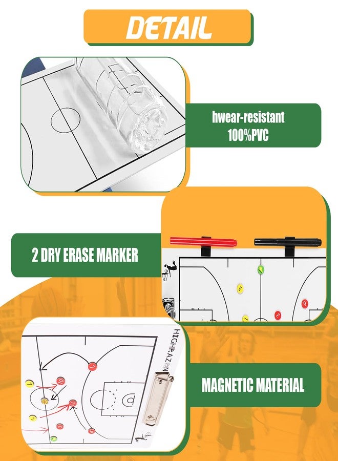 HIGHRAZON Magnetic Basketball Coaches Clipboard, White Double-Sided Dry Erase Coach Board, Tactics Whiteboard with Color Magnetic Sticker and 2 Marker for Coaches Gift - Image 3