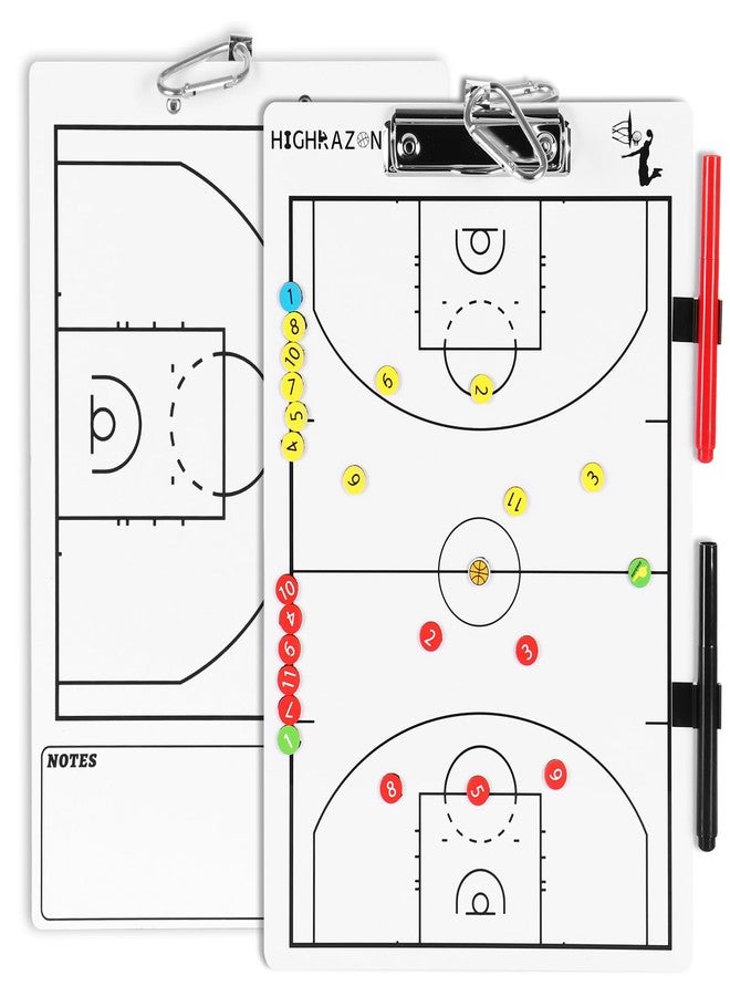 HIGHRAZON Magnetic Basketball Coaches Clipboard, White Double-Sided Dry Erase Coach Board, Tactics Whiteboard with Color Magnetic Sticker and 2 Marker for Coaches Gift - Image 1