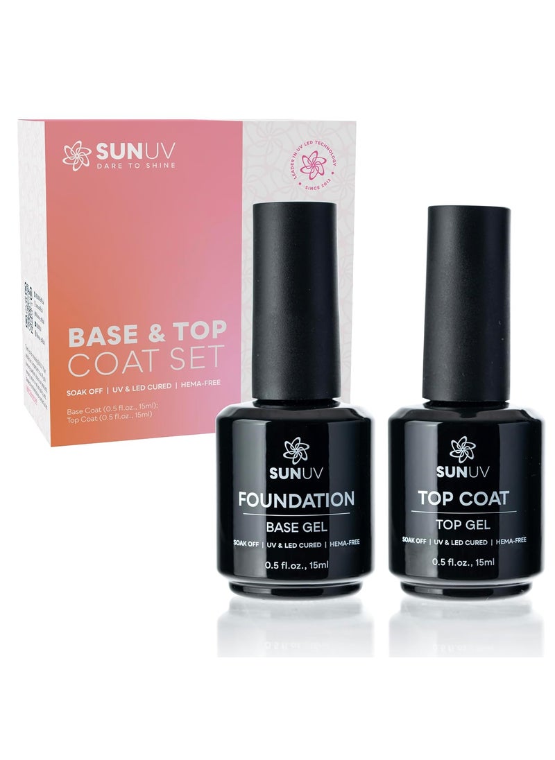 SUNUV - SUNUV 15ml Gel Top Coat and Base Coat Set, Gel Nail Polish Kit 2 Pack, Hema Free Art Manicure UV Nail Lamp No Wipe High Gloss Gifts for Women - Image 1