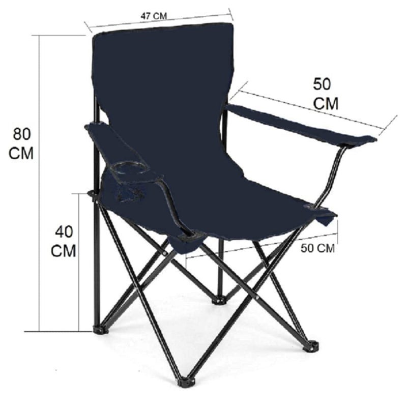 Wolblix 2 Pcs Portable Folding Picnic Outdoor Camping Chairs Garden Picnic Travelling Lawn Patio Outdoor Collapsible Chairs with Carrying Bag Navy Blue PolyesterSteel - Image 2