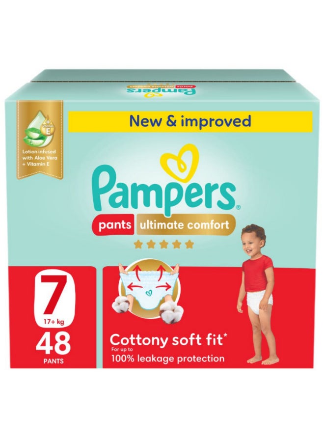 بامبرز حفاضات بنطلون راحة قصوى، الحجم 7، 17+كجم، صندوق عملاق، 48 قطعة - Image 1