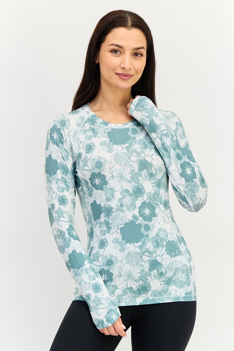 PUMA Women Crew Neck Long Sleeve Floral Print Outdoor T-Shirt, Multicolor - Image 1